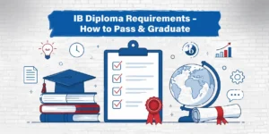 IB Diploma requirements checklist showing how students can pass and graduate with subjects, scores and core components
